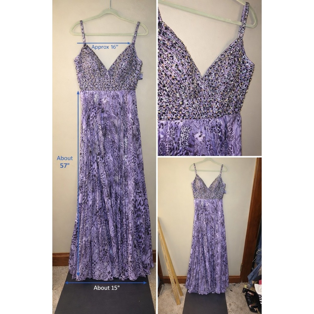 Tony‎ Bowls Le Gala Purple Beaded Animal Print Prom Gown Dress 16 Formal Pageant